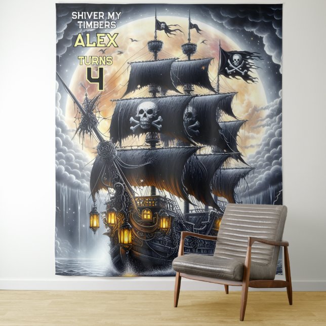 Shiver My Timbers Skull and Crossbones Pirate Wandteppich (Beispiel)