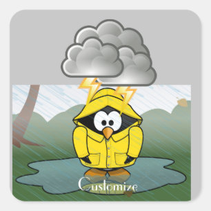 Shivering Rainy Day Pinguin Thunder_Cove Quadratischer Aufkleber