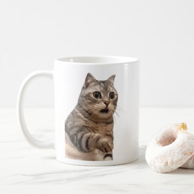 Shocked Cat Meme Tasse Doppelseitig (Mit Donut)