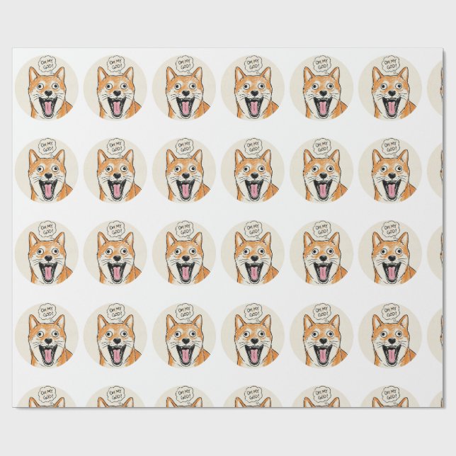 Shocked Shiba Inu "OH MY GOD" - Surprise Meme   Geschenkpapier (Flach)
