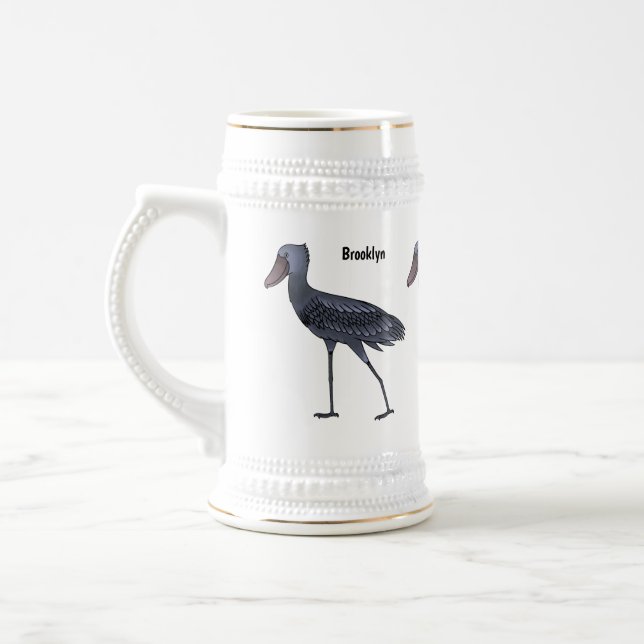 Shoebill-Vogel-Cartoon Bierglas (Links)