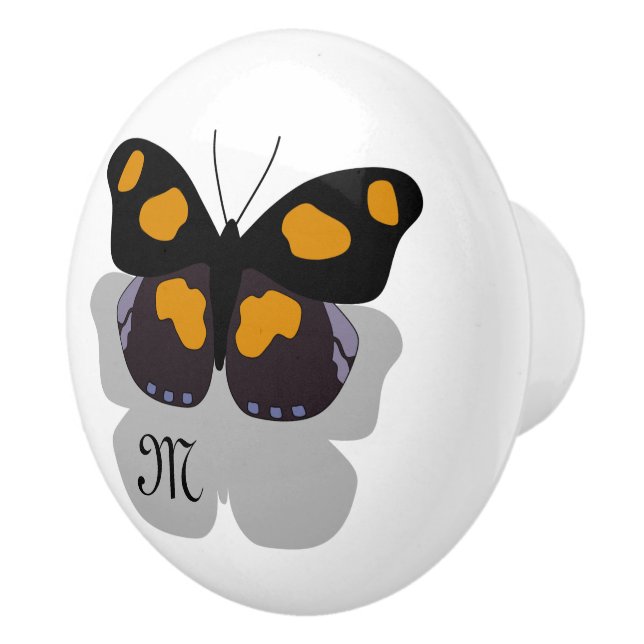 Shoemaker Butterfly-Schattenmonogramm Keramikknauf (Rechts)