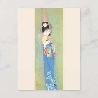 Shoen Uemura 上村松園 夏 着物 女性 舞妓 芸者 日本画 美人画 浮世絵 青 緑 Postkarte
