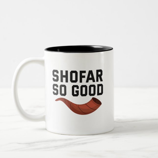 Shofar So Good Funny Hanukkah Jewish Holiday Gift Zweifarbige Tasse (Links)