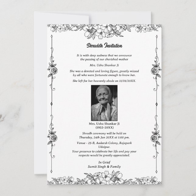 Shok Sandesh Hindu Shraddh Einladung (Vorderseite)