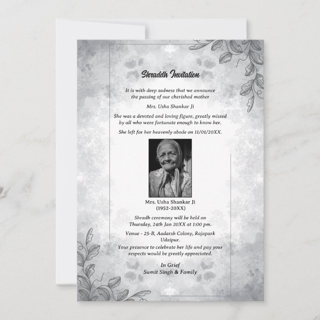 Shok Sandesh Hindu Shraddh Einladung (Vorderseite)