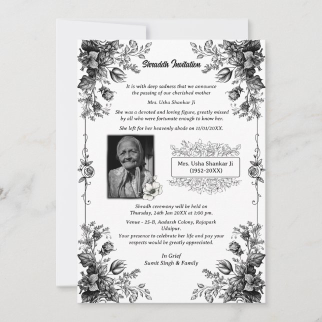 Shok Sandesh Hindu Shraddh Einladung (Vorderseite)