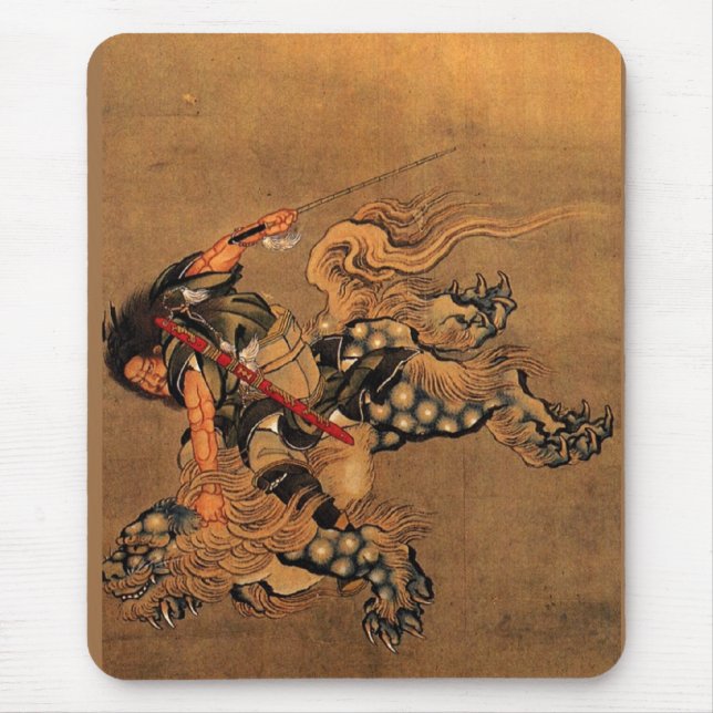 Shoki, das einen Shishi Löwe reitet Mousepad (Vorne)