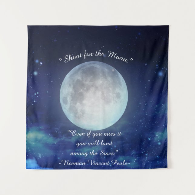 "Shoot for Moon" Zitat mit Vollmond Wandteppich (Vorderseite)