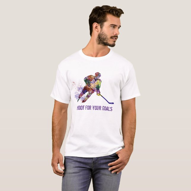 Shooting for your Goals Inspirational Hockey Zitat T-Shirt (Vorne ganz)