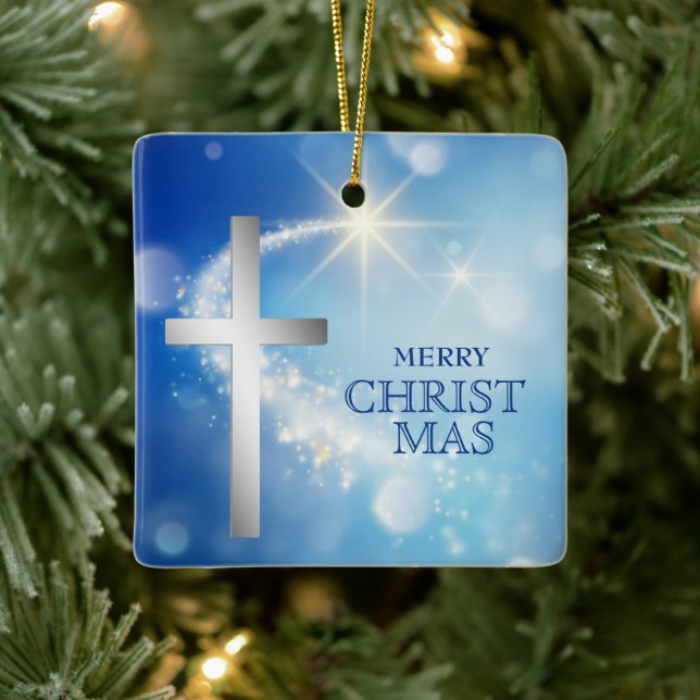 Shooting Star Christlich Silver Cross Weihnachten Keramikornament (Baum)