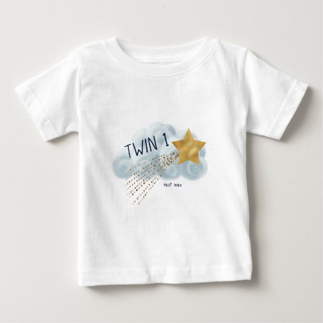 Shooting Star Geboren First Funny Twin Baby Dusche Baby T-shirt (Vorderseite)