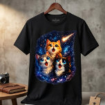 Shooting Star Kittens Men's Black T-Shirt<br><div class="desc">Elevate your style with this captivating men's black t-shirt, featuring an enchanting design of three adorable, wide-eyed kittens marveling at a brilliant shooting star streaking across a vibrant, sparkling cosmic night sky. The contrasting colors truly pop on the black fabric! Perfect for cat dads, astronomy enthusiasts, and anyone who loves...</div>
