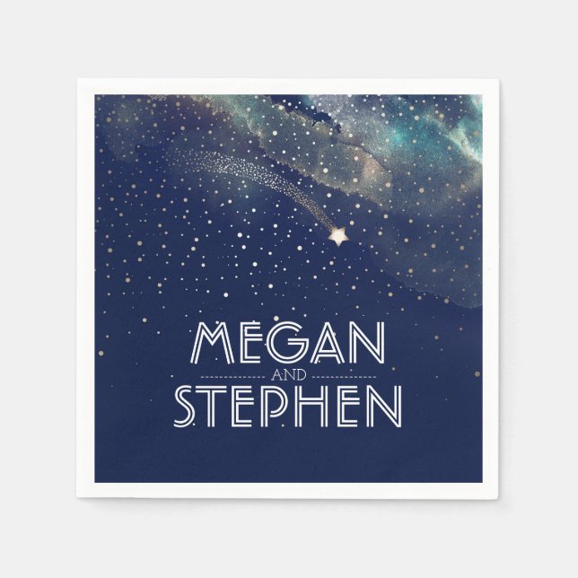 Shooting Star Navy und Gold Night Starry Serviette (Vorderseite)