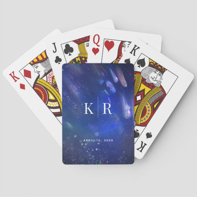 Shooting Stars Celestial Galaxy Monogram Wedding Spielkarten (Rückseite)