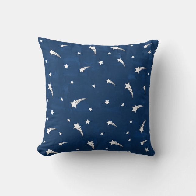 Shooting Stars Navy Blue Watercolor Kissen (Vorderseite)