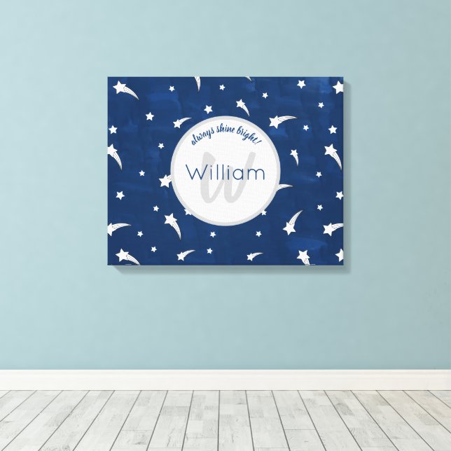 Shooting Stars Navy Blue Watercolor Monogram Leinwanddruck (Insitu (Holzboden))