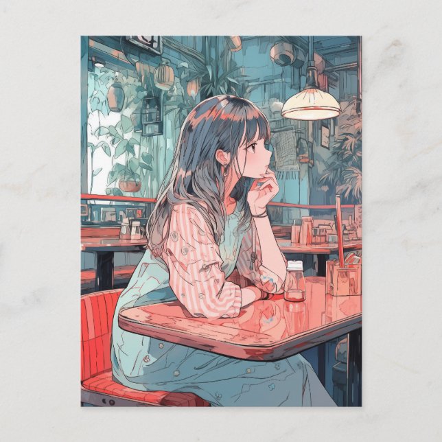 【SHOP限定イラスト】カフェで待ち合わせ｜寿司娘GenerativeAI Postkarte (Vorderseite)