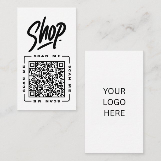 Shop | Anpassbare QR-Code- und Logo-Vorlage Schwar Visitenkarte (Vorne/Hinten)