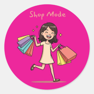 Shop-Modus Shoppingliebhaber Runder Aufkleber