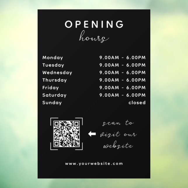 Shop Open Timing QR Code Sleek Black Fensteraufkleber (Blatt 3)