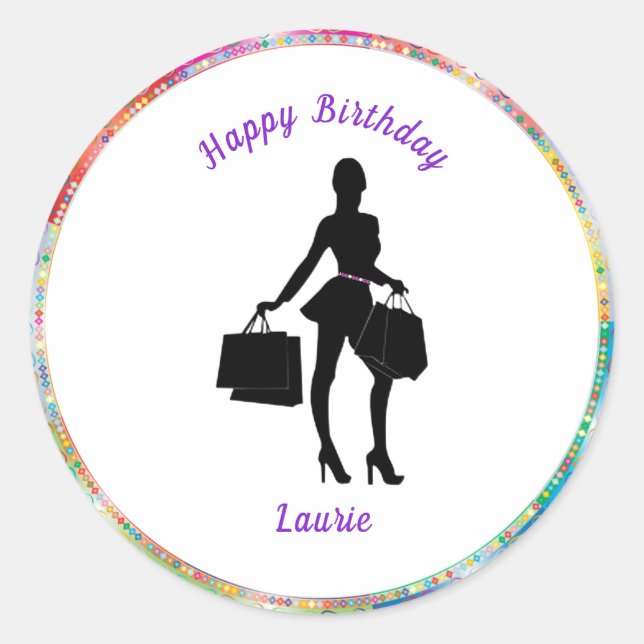 Shopaholic Glam Birthday Runder Aufkleber (Vorderseite)