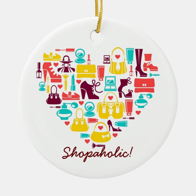 Shopaholic (Herz) kundengerecht) Keramik Ornament (Vorne)