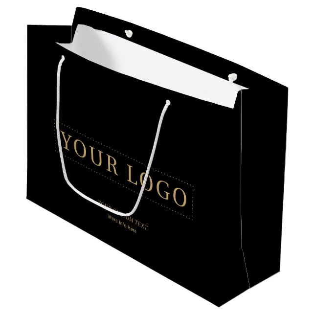 Shopping-Bags für Schwarz-Gold-Minimal-Firmenlogo Große Geschenktüte (Vorderseite Schrägansicht)