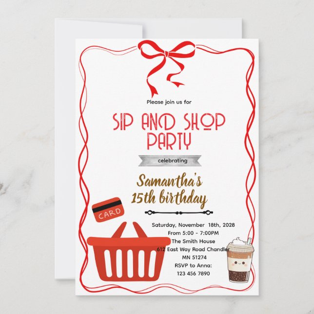 Shopping Birthday party Invitation (Devant)