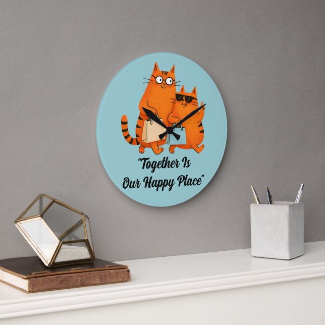 Shopping Day Cat Love Große Wanduhr (Büro)