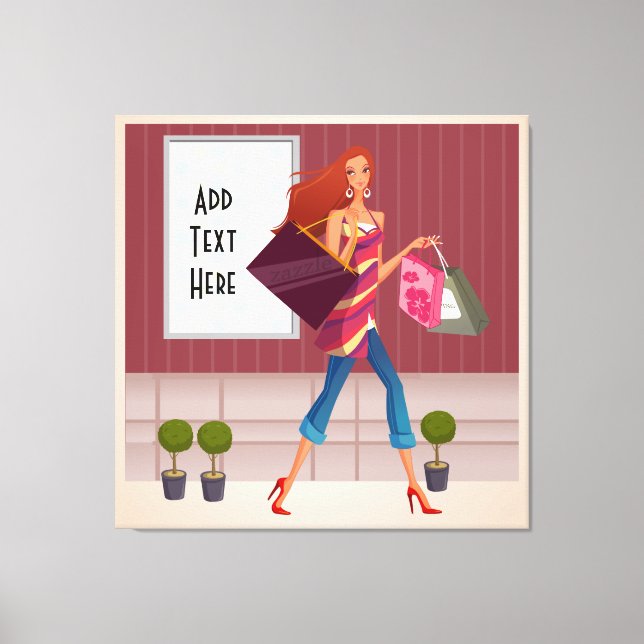 Shopping Girl Wrapped Canvas Leinwanddruck (Vorderseite)