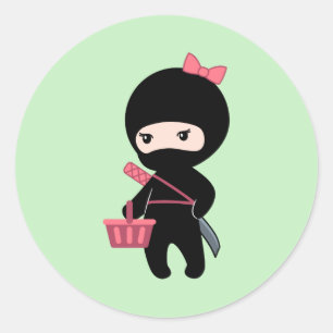 Shopping Ninja Girl auf Green Runder Aufkleber