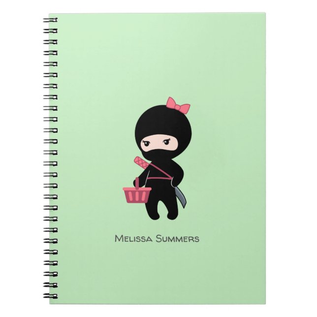 Shopping Ninja Girl Individuelle Name auf Green Notizblock (Vorderseite)