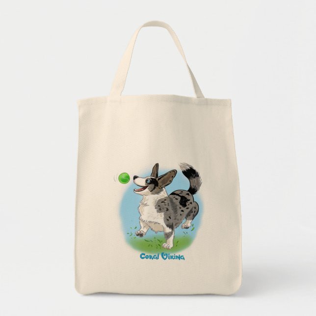 Shoppingtasche mit blauem Merle Corgi ! Tragetasche (Vorne)