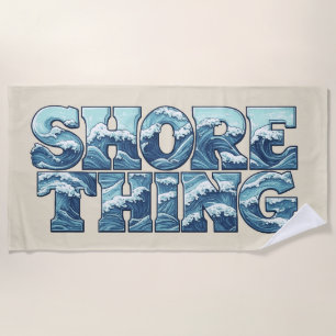 Shore Thing   Retro Blaue Ozeanwellen Surf-Grafik Strandtuch
