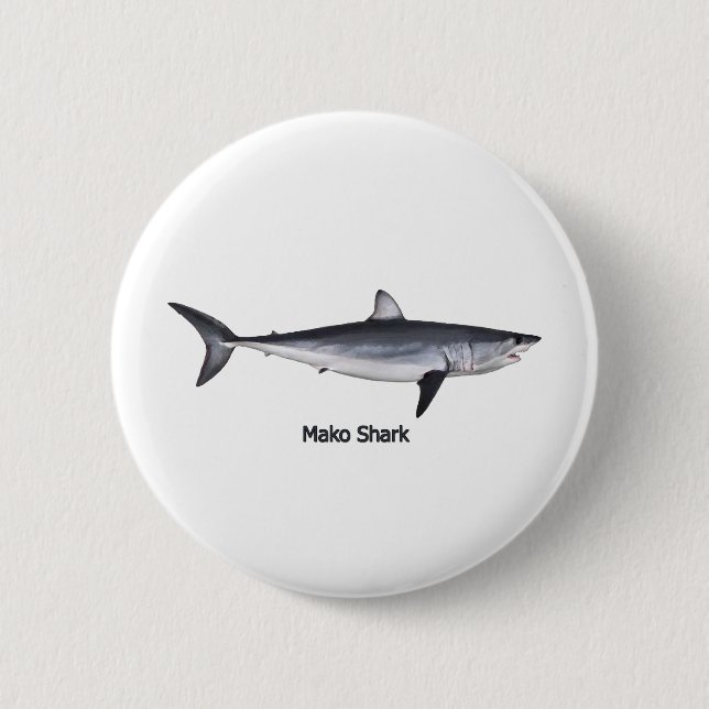 Shortfin Mako-Haifisch-Illustration Button (Vorderseite)
