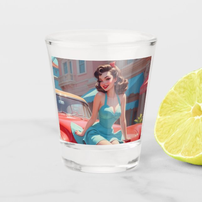 Shot Glass Brünette Button-Up Girl Schnapsglas (Vorderseite)