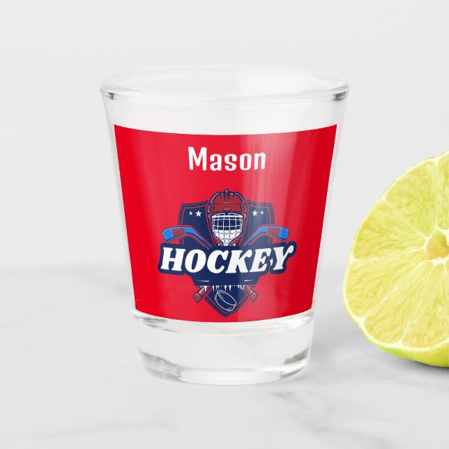 Shot Glass Hockey Gear - Personalisiert - Name hin Schnapsglas (Vorderseite)
