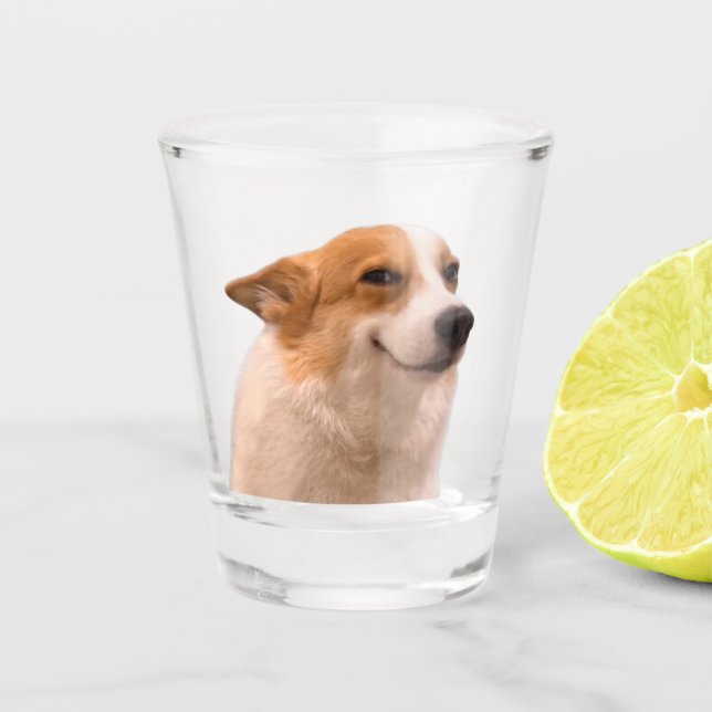 Shot Glass lächelnd Corgi Meme Schnapsglas (Vorderseite)