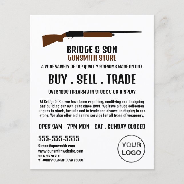 Shotgun Design, Gunsmith, Werbung in Verkaufsräume Flyer (Vorne)