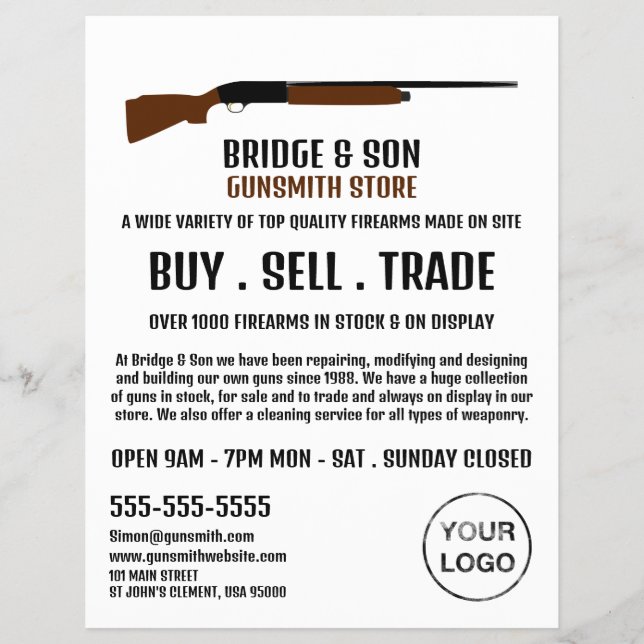 Shotgun Design, Gunsmith, Werbung in Verkaufsräume Flyer (Vorne)