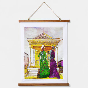 Shotgun-Haus-Schwestern – New Orleans Aquarell Wandteppich Mit Holzrahmen