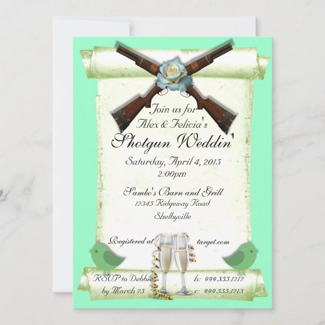 Shotgun-Hochzeit Einladungen in Mint Green (Vorderseite)
