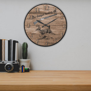 Shotgun Hunting Life Woods Buck and Shotgun Große Wanduhr