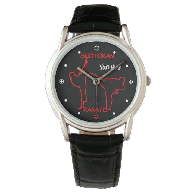 Shotokan Karate Black Belt Individuelle Name Watch Armbanduhr (Vorderseite)