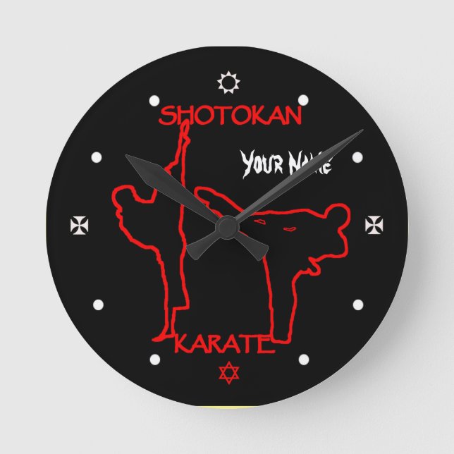 Shotokan Karate Black Belt Individuelle Name Watch Runde Wanduhr (Vorderseite)