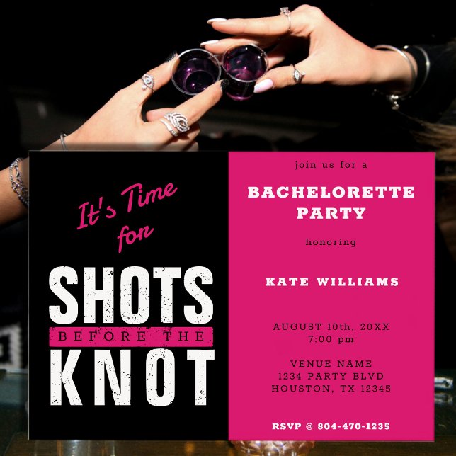 Shots vor dem Knoten Hot Pink Junggeselinnen-Absch Einladung (Shots Before the Knot Hot Pink Bachelorette Party Invitation)