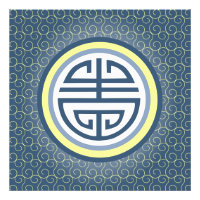 Shou Chinese Longevity Symbol - Blau und Gelb