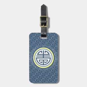 Shou Chinese Longevity Symbol - Blau und Gelb Gepäckanhänger