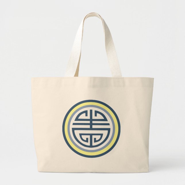 Shou Chinese Longevity Symbol - Blau und Gelb Jumbo Stoffbeutel (Vorne)